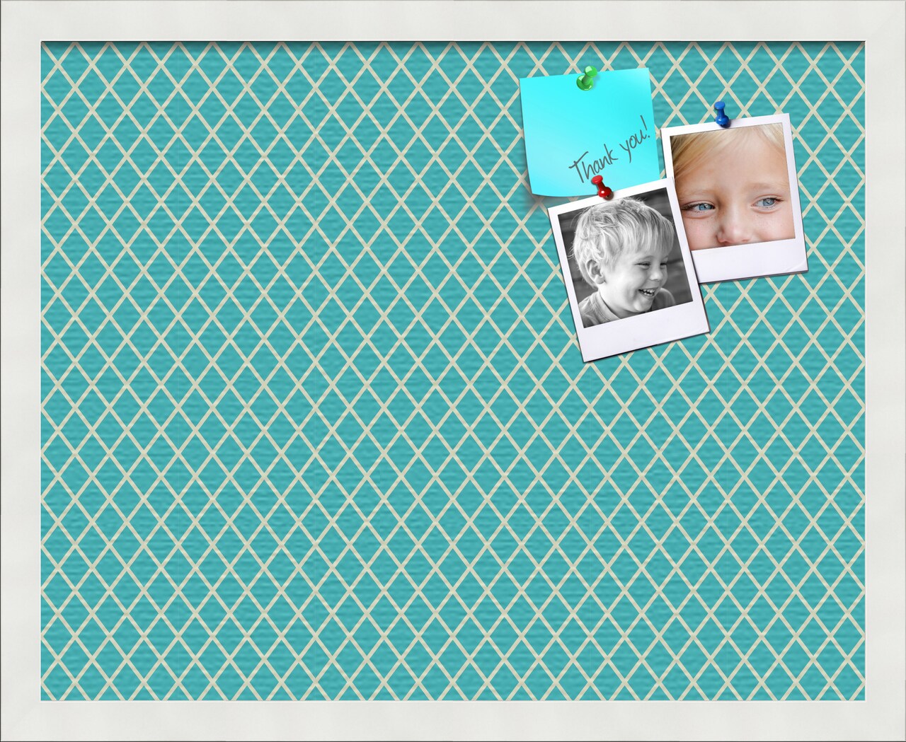 PinPix Custom Bulletin Board Neon Blue Diamond Poster Board Has a Fabric Style Canvas Finish, Framed in Satin White Frame, by ArtToFrames (PinPix-350)